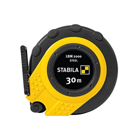 STABILA Kapselbandmaß LBM 2000 STEEL, 30 m, Stahl-Messband mit metrischer Skala und NYLON-WRAP-Ummantelung, Universalhaken, bruchsichere Kapsel, MID-Genauigkeit