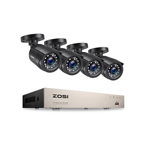 ZOSI 1080P Verkabelt Aussen Überwachungskamera Set ohne Festplatte, 8CH HDMI DVR, 4 Outdoor 2MP Video Sicherheitskamera, IR Nachtsicht, Bewegungsalarm