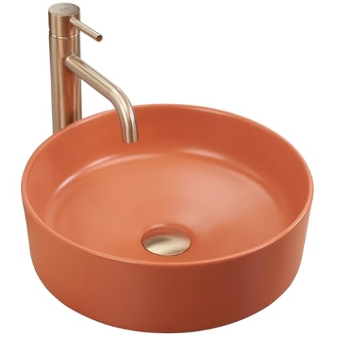 Rea Aufsatzwaschbecken SAMI TERRA MATT Waschtisch Handwaschbecken Waschschale Waschbecken für Badezimmer aus hochwertiger Keramik 37 x 37 x 13,5 cm (Orange/Kupfer)
