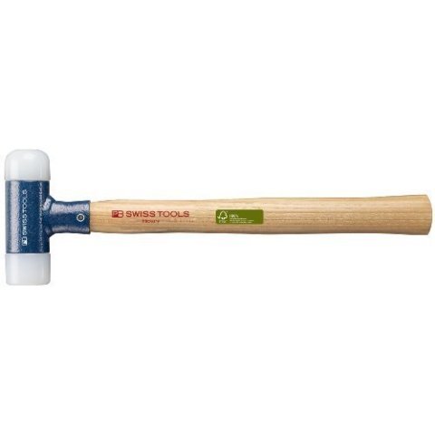 PB Swiss Tools Kunststoffhammer PB 300 mit Stiel aus Hickory-Holz, Rückschlagfrei, 100% Swiss Made, Lebenslange Garantie, 274g, Größe 2