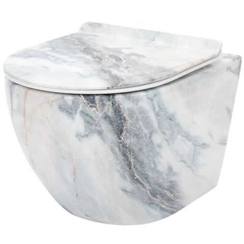 Rea Wand-WC-Schüssel Carlos Slim Granite glänzende Keramik-Toilettenschüssel – Softclose Duroplast-Sitz – automatisches Absenken mit Soft-Closing (Steinimitat)