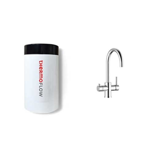 Thermoflow 100R runde Kochendwasser Armatur / bis zu 100°C heißes Wasser / 5 liter Speichervolumen / inkludiert komplettes Zubehör zum Anschluss / Steckerfertig mit Schuko-Stecker