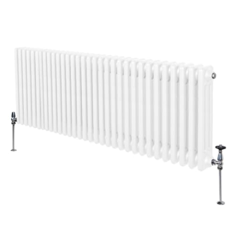 Traditioneller 3-Spalten-Heizkörper 600 x 1462mm | Horizontaler Wandheizkörper | Glänzend Weiß Kohlenstoffstahl | Wohn- Badezimmer Küche [Inkl. Reinigungsbürste, Befestigungsset & Halterungen]