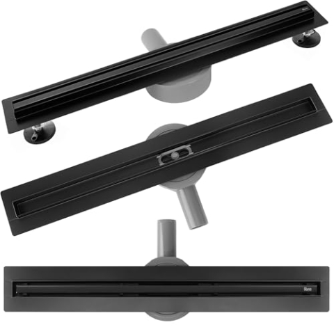 Rea Duschrinne Neox Slim Pro schwarz 80 Edelstahl Duschablauf Siphon Bodenablauf für Badezimmer Dusche Bodenablauf (Mattschwarz)