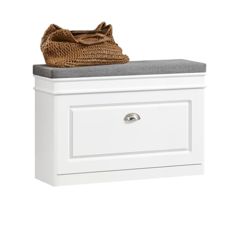 SoBuy Schuhkipper Schuhschrank mit Klappe Schuhbank mit Sitzkissen Schuhkommode Sitzbank Weiß BHT ca. 75x51x24cm FSR82-L-W
