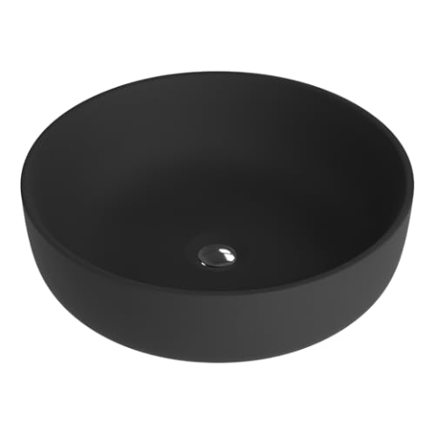 LAVITA Aufsatzwaschtisch Cordoba Black Aufsatzwaschbecken Rund Waschbecken Ohne Überlauf und Hahnloch Aus hochwertigem Porzellan Waschtisch Badkeramik Waschplatz 41,5x41,5x13,5 cm Schwarz Matt