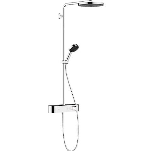 hansgrohe wassersparendes Duschsystem Pulsify S, Brausekopf 260mm, Duschset mit Thermostat, Sparduschkopf (EcoSmart), Schlauch, Duschstange, Regendusche (Kopfbrause) mit 1 Strahlart, Chrom