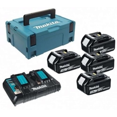 Akku-Set Makita LXT LI-Ion 18V 4x3.0Ah BL1830B, Ladegerät DC18RD, Makpac 2