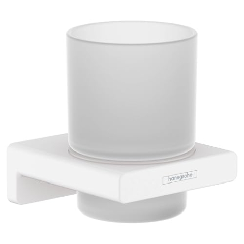hansgrohe AddStoris - Zahnputzbecher, Zahnbürstenhalter für Wandmontage, Zahnbürstenbecher, verdeckte Befestigung, Badezimmer Zubehör, Mattweiß, 41749700