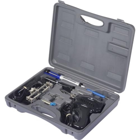 TOOLCRAFT SK 3000 Lötkolben-Set | 100W Schnell-Lötpistole | 30W Handlötkolben inkl. Dritte Hand | Entlötsaugpumpe | Im kompakten Lötkoffer für optimale Aufbewahrung.