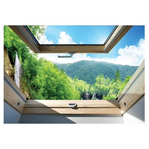 Forwall Fototapete Fenster 3D Effekt Aussicht Wasserfall Landschaft Wohnzimmer Schlafzimmer Vlies Tapete Wandtapete UV-Beständig Montagefertig (10413, V4 (254x184 cm) 2 Bahnen)