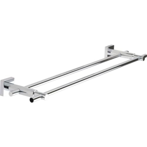 tesa HUKK Doppel-Handtuchstange, verchromt - Badetuchhalter mit 2 Stangen - zur Wandbefestigung ohne Bohren, inkl. Klebelösung - 700mm x 50mm x 160mm