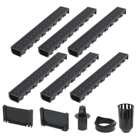 vidaXL 6x Entwässerungsrinne Set Kunststoff 6m Kunststoffrost Bodenrinne