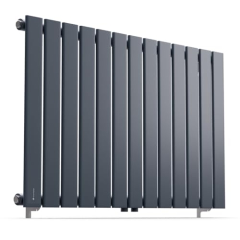 Blumfeldt Badheizkörper, Design Heizkörper Flach, Sparsamer Flachheizkörper Vertikal, 681 Watt Warmwasser Wandheizkörper für Badezimmer & Wohnzimmer, Leiser Vertikal Heizkörper mit Thermostat