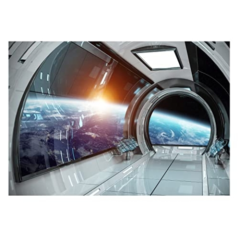 WallArena - Vlies Fototapete Kinderzimmer 368x254 cm Raumschiff Erde Weltraum 3D Galaxy Universum - Fototapeten - Tapeten - für Wohnzimmer Schlafzimmer - Vliestapete Wandtapete Tapete 3D Effekt
