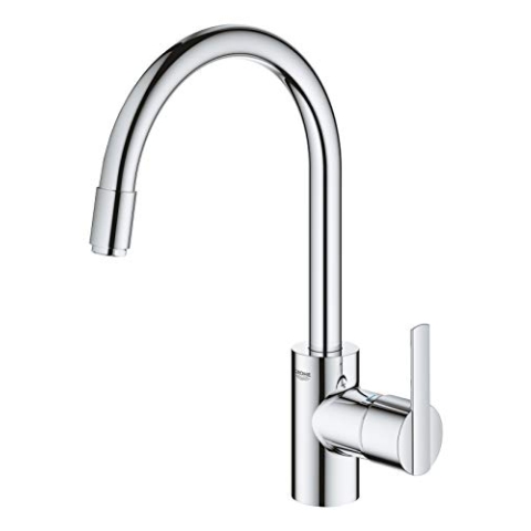GROHE Feel - Einhand Spültischarmatur mit herausziehbarem Mousseurauslauf (integrierter Rückflussverhinderer Einlochmontage, C-Auslauf), chrom, 32671002