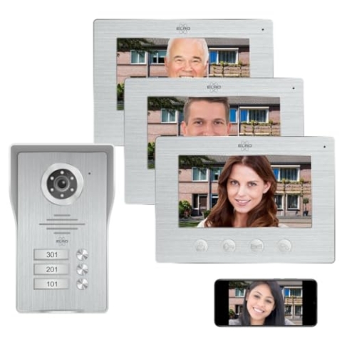 ELRO DV4000-3 WiFi-IP-Video-Türsprechanlage │ 3 Wohnungen │ 1080P Full-HD-Kamera mit Nachtsicht │ 4-adriges Kabel │ 16 Klingeltöne