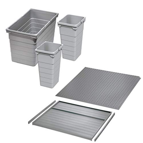 Ninka Abfalltrennsystem eins2vier KB 600 mm, Seitenstärke 16 mm Höhe 330 mm 2x 11,5L, 1x 25L, 1x 60er Bodenplatte, 1x 60er Deckelplatte, 2x Führungsleiste alugrau für Tandembox von SO-TECH®