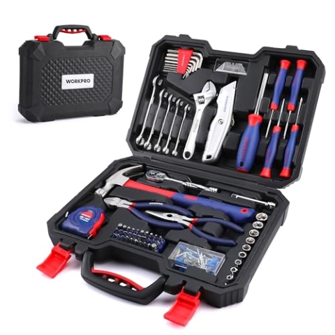 WORKPRO Werkzeugset 160 tlg. , Werkzeugkoffer gefüllt, inklusive Schraubendreher, Zange, Schraubenschlüssel, Hammer, Maßband, Sechskantschlüssel, Handwerkzeuge für Haushalt, Garage