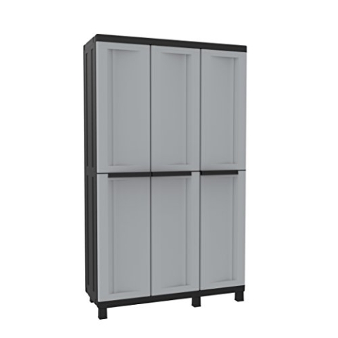 Terry, Twist Black 102a, Multifunktionsschrank mit drei Türen, 2 getrennte Innenräumen, 3 Einlegeböden, für innen und außen - 102x39x170 cm