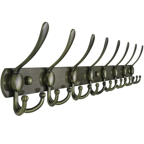 Dseap Garderobenleiste mit 8 haken, schwerlast 74cm Lang garderobenhaken, edelstahl wandgarderobe, kleiderhaken wand, hakenleiste garderobe für mantel hut handtuch handtasche, bronze