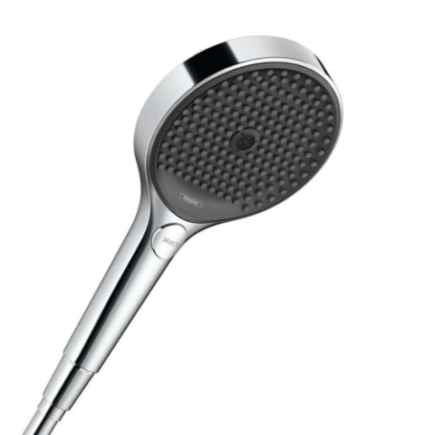 hansgrohe Rainfinity - wassersparender Duschkopf 9 l/min (EcoSmart), Handbrause mit 3 Strahlarten, runde Duschbrause (⌀ 130 mm), Sparduschkopf mit Antikalk-Funktion, Chrom