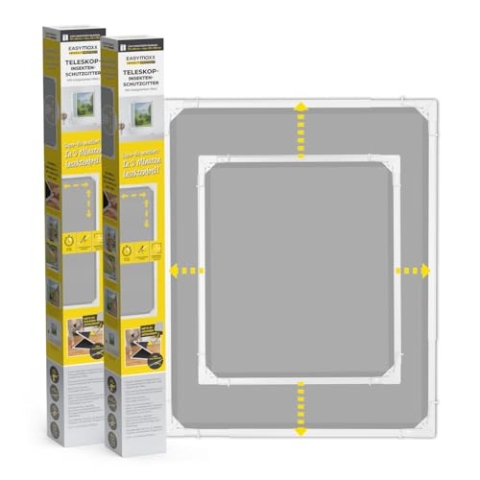 EASYmaxx Insect Protect | Teleskop-Insektenschutzgitter | Fliegengitter Fenster | mit vormontierten Rahmen | ausziehbarer Insektenschutz | integriertes Netz | weiß | 2er-Set