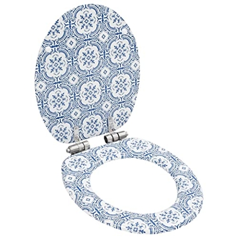 vidaXL Toilettensitz mit Soft Close Deckel Absenkautomatik Porzellan-Design WC Sitz Brille Toilettendeckel Klodeckel Klobrille Toilettenbrille MDF