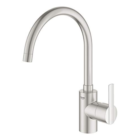 GROHE Feel - Einhand Spültischarmatur (C-Auslauf, Schwenkbereich wählbar: 0° / 150°, hoher Auslauf), supersteel, ‎32670DC2