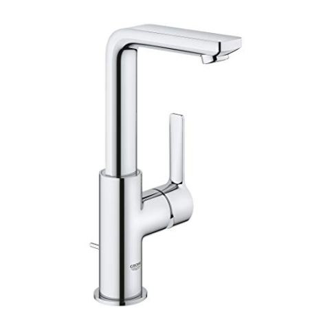 GROHE Lineare, Waschtischarmatur, wassersparend (Wasserhahn für das Bad, mit Zugstangen-Ablauf, 25cm hoch, Badarmatur mit langlebiger Oberfläche, einfache Installation am Waschbecken), chrom, 23296001