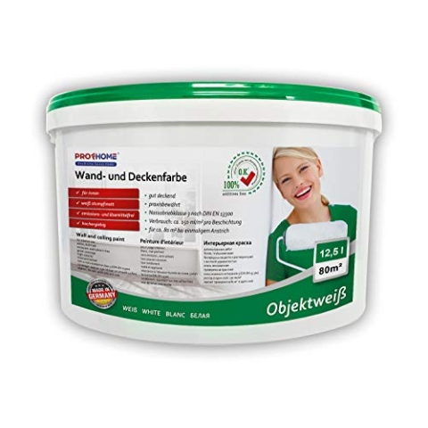 PRO[f]home® - Wandfarbe Objektweiß Innenfarbe Farbe hochergiebig gut deckend matt weiß 12,5 L Eimer für max. 80 qm Profhome