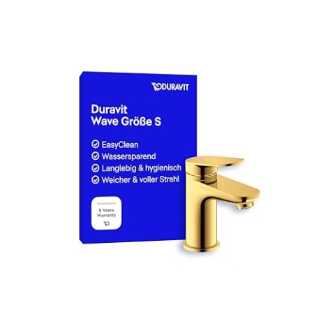 Duravit Wave Waschtischarmatur, Größe S (Auslauf Höhe 77 mm), Wasserhahn Bad, Armatur Waschbecken, Gold Poliert