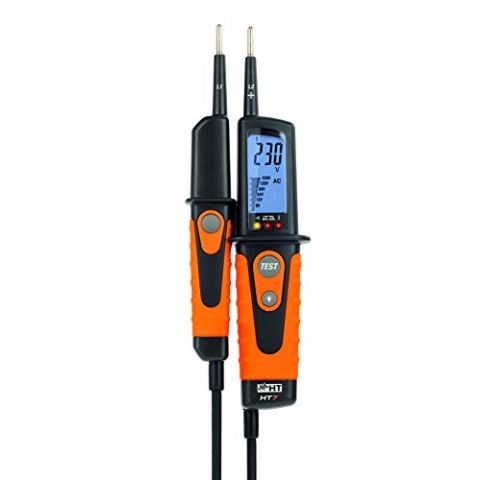 HT-Instruments Digitaler Spannungsprüfer, mit Lastzuschaltung, 0V bis 690V AC/DC, CAT IV 600V, HT7, Schwarz, orange