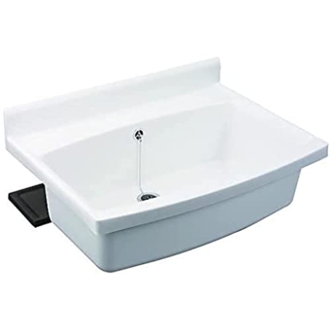 SANIT maxi Wandausgussbecken weiß (Ausgussbecken aus schlagfesten Kunststoff, Breite 70 cm, Fassungsvermögen 33 l, mit Überlauf, Ablaufventil G1 1/2, Stopfen mit Kette) 60.007.01..0099