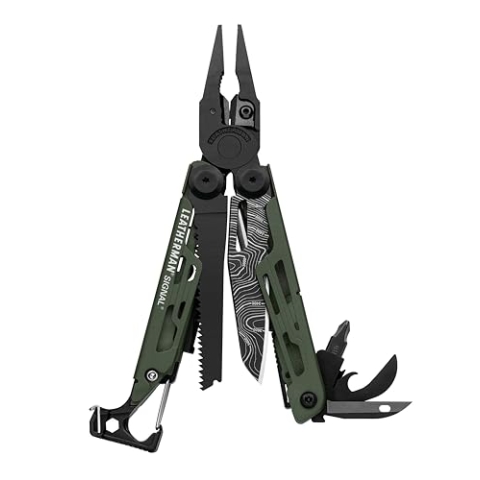 Leatherman Signal Multi-Tool - 19 Werkzeuge für Camping & Survival - Grün, Mit Nylonholster