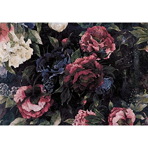 Forwall - Vlies Fototapete Blumen Vintage Retro 3D Pfingstrosen Dunkel Rosen 416x290 cm - Fototapeten - Tapeten - für Wohnzimmer Schlafzimmer - Vliestapete Wandtapete Tapete 3D Effekt- inkl. Kleister