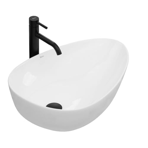 Rea Aufsatzwaschbecken Greta 55 Waschbecken für Badezimmer aus Keramik - Oval - Weiß - 40 x 56 cm