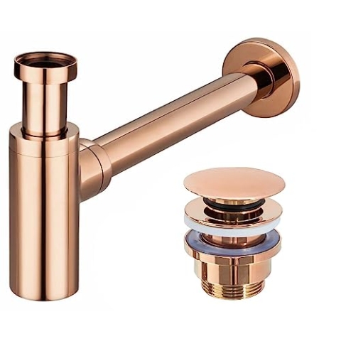 REA Siphon für Waschtische + Ablaufventil Klick-Klack 2-Stück Set Verschiedene Farben (Rose Gold)