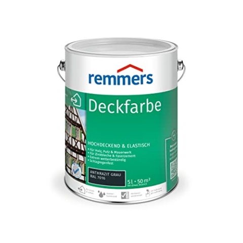 Remmers Aquarell, Deckfarbe anthrazitgrau (RAL 7016), 5 Liter, Deckfarbe für innen und außen, Wetterschutzfarbe viele Untergründe, hochdeckend, wetterfest