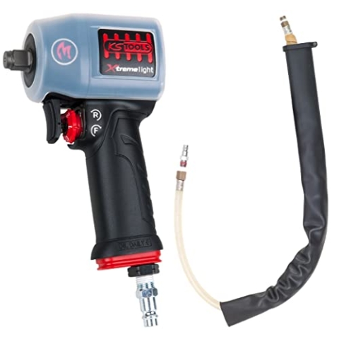 KS Tools 515.1155 1/2" miniMONSTER Xtremelight rückenschonender Hochleistungs-Druckluft-Schlagschrauber 1.390 Nm mit Schutzhülle und Geräusch-Reduzier-Schlauch, AGR Zertifiziert