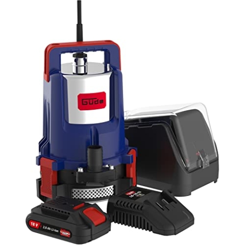 Güde 58568 Akku Klarwassertauchpumpe KTP 18-201-23, 2000 l/h, 2,0 Ah, 7 m Förderhöe