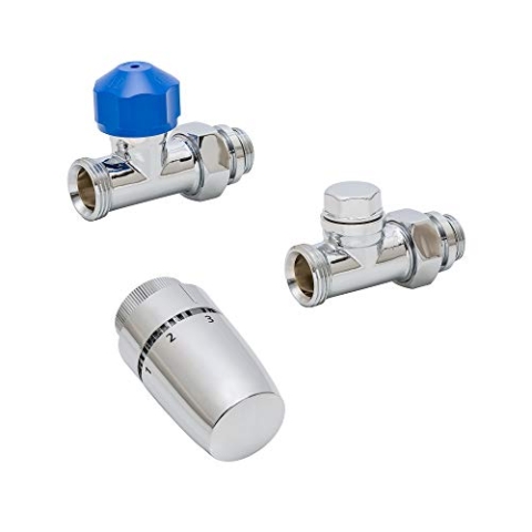 Schulte Thermostat Set Durchgang für Heizkörper, verchromt, Bodenanschluss (Wasser-Rohre kommen aus dem Boden), voreinstellbar und absperrbar, EP7063002