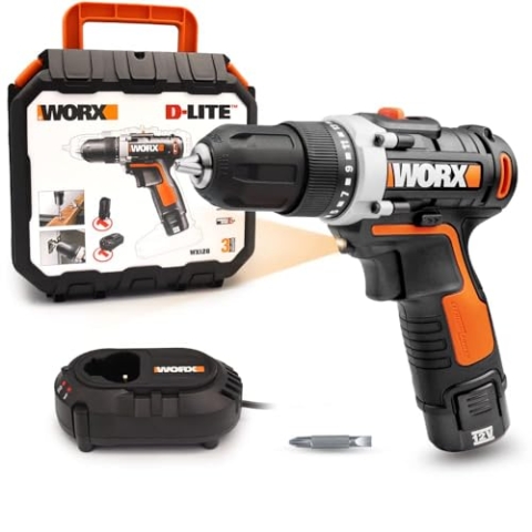 WORX WX128 Akkuschrauber 12V – Akkubohrschrauber Set zum Bohren und Schrauben – 2-Gang-Getriebe bis zu 25Nm – mit LED-Licht – Must-Have für Haushalt & Arbeit – mit Akku, Ladegerät & Koffer