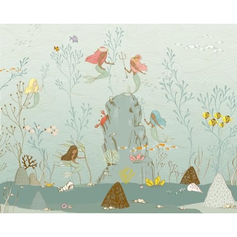 Komar Vlies Fototapete - Mermaids - Größe: 350 x 280 cm (Breite x Höhe) - Meerjungfrau, Unterwasser, Kinderzimmer, Tapete - IAX7-0013
