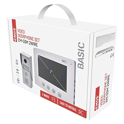 EMOS H2050 Türsprechanlage/Video-Türklingel, wasserdichte Kamera mit Nachtsicht, Monitor mit 7'' LCD-Farbdisplay, einfache 2-Draht-Installation, Weiß, Silbern