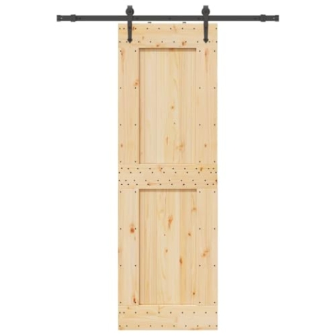 vidaXL Schiebetür mit Beschlag 70x210 cm Massivholz Kiefer, Innentür, Holzschiebetür, Scheunentür, Innenschiebetür, Holz Schiebetür, Innenscheunentür