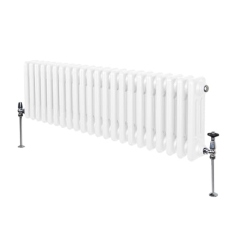 Traditioneller 3-Spalten-Heizkörper 300 x 1012mm | Horizontaler Wandheizkörper | Glänzender Weiß Kohlenstoffstahl | Wohn- Badezimmer Küche [Inkl. Reinigungsbürste, Befestigungsset & Halterungen]