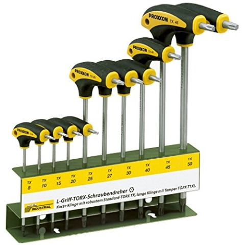 Proxxon 22652 Satz Torx Schraubendreher L-Griff T-Profil TX TTX 8-50 10 teilig mit Halter