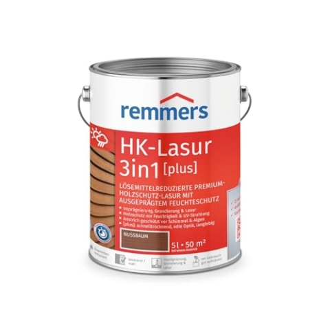 Remmers HK-Lasur 3in1 [plus] nussbaum, matt, 5 Liter, Holzlasur, Premium Holzlasur außen, 3fach Holzschutz mit Imprägnierung + Grundierung + Lasur