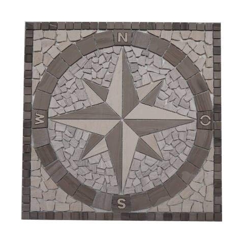 Marmor Rosone 60x60 cm Windrose Mosaik Einleger Creme Weiss Naturstein Fliesen 031